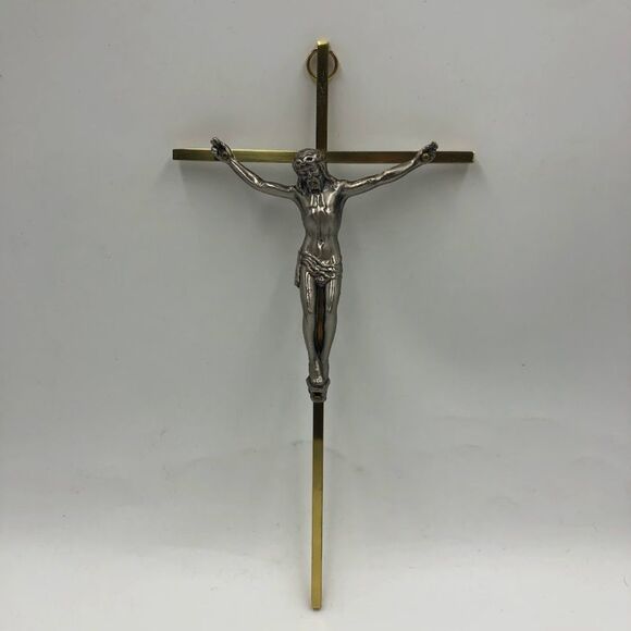 Vintage INRI Brass Jesus Crucifix Christian Religious Cross Hanging Wall Art - Picture 5 of 9